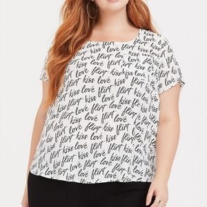 TORRID ABBEY - LOVE FLIRT WHITE GEORGETTE BUTTON-BACK BLOUSE plus size 2